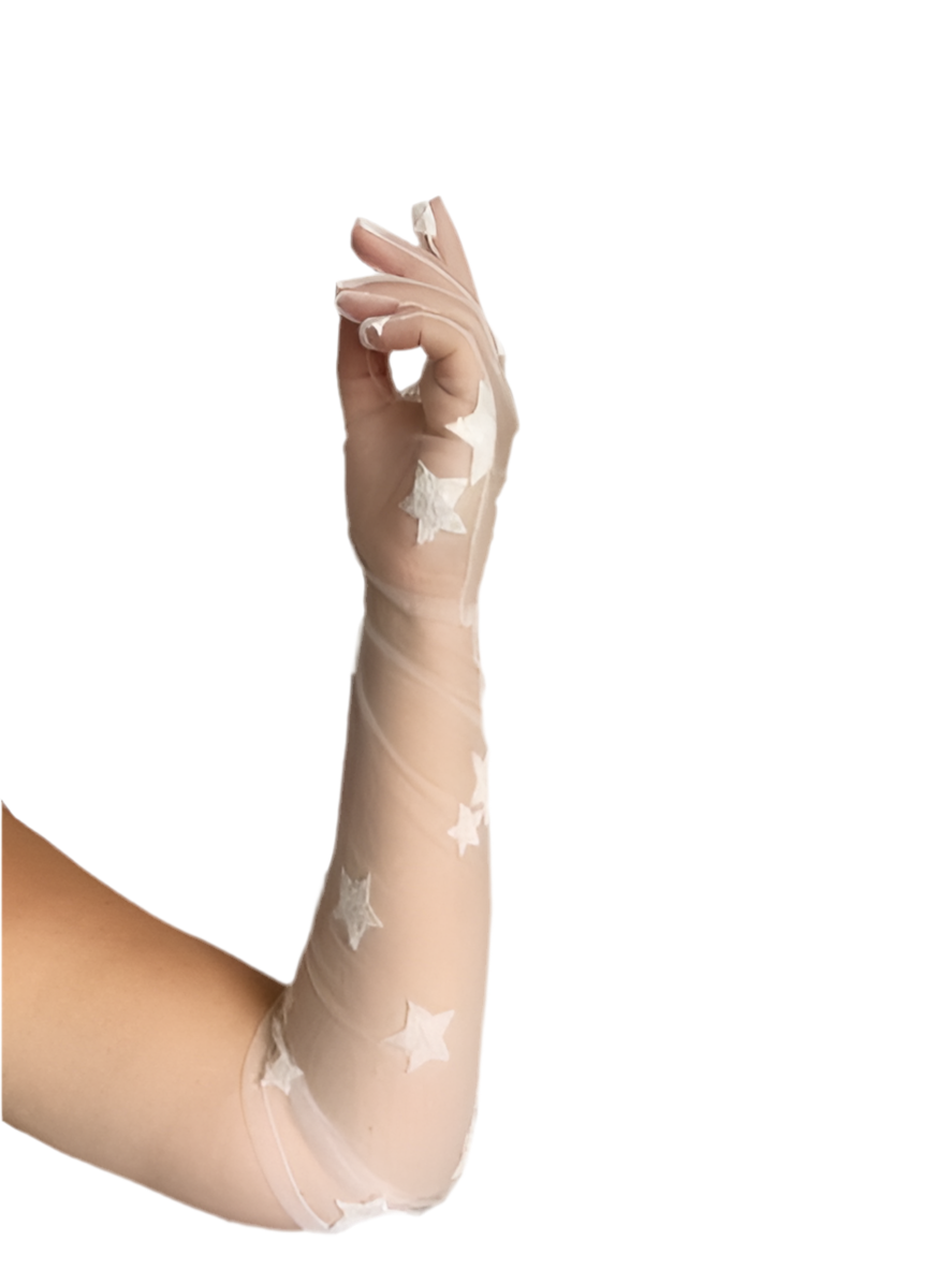 Mesh and star sequin long gloves