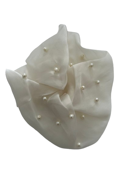White Pearl Embellished Organza Scrunchie